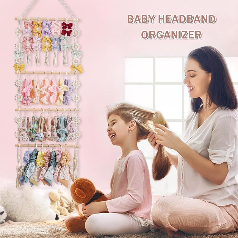 GRDYEAAR RDYEAAR Bow Organizer for Girls, Headband Organizer for Baby Girl, Bow Hanger for Girls, White Baby Girl Nursery Decor, Toddler Hair Accessory Organizer，Hanging Organizer - Image 3